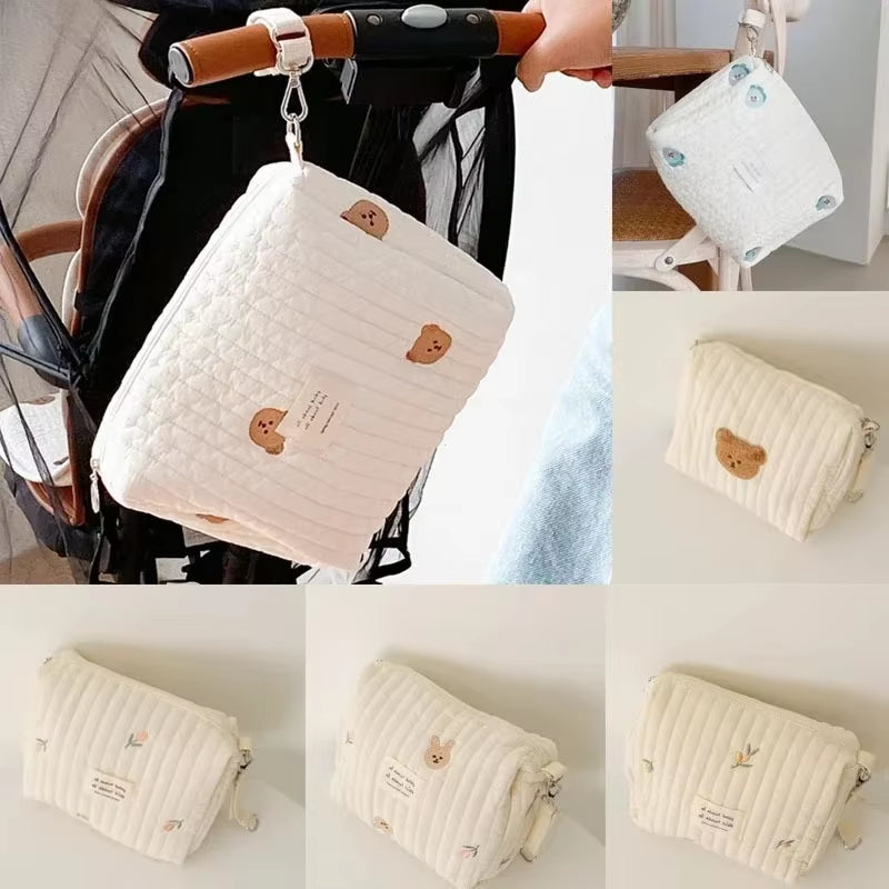 Portable Stroller Nappy Bag Quilted Baby Diaper Caddy Organizer Embroidered Mommy Bags Babies Accessories Changing Bag Storage